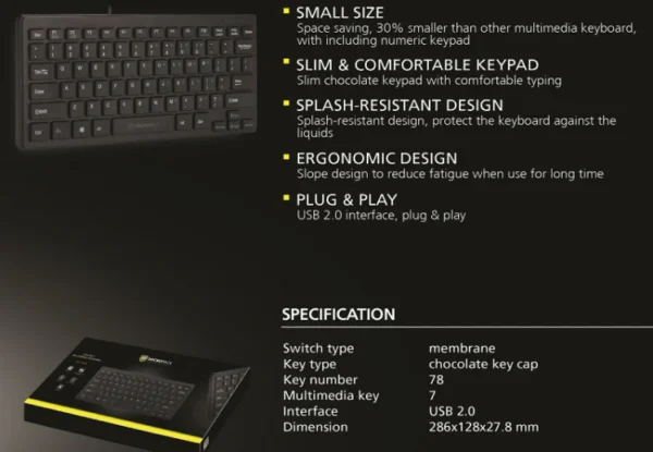 Micropack K2208 Wired USB Mini Keyboard  Black