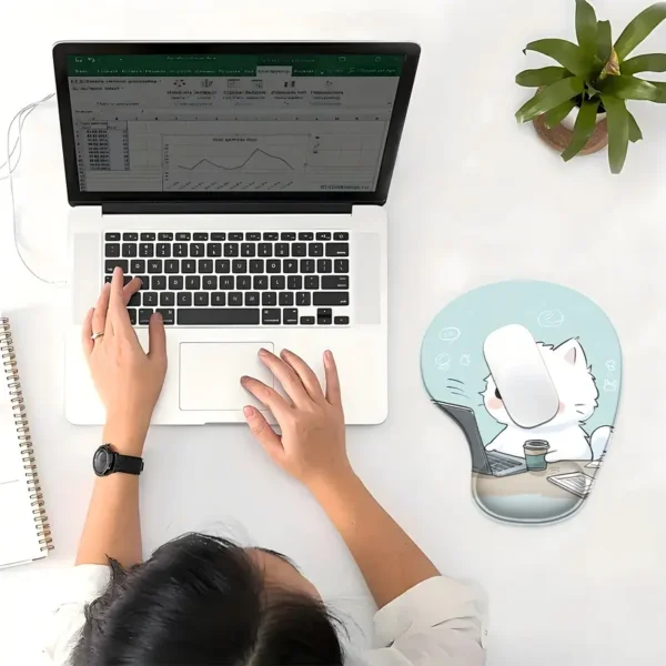 White Cat Mouse Pad with Wrist Support