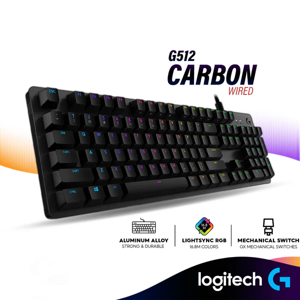 brandnewg512.webp Logitech G512 Carbon Lightsync RGB Wired Mechanical Gaming Keyboard with GX Switches